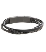 Mens Bracelet 21-23 cm Black Multi-Leather with Stone and extender