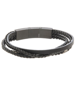 Mens Bracelet 21-23 cm Black Multi-Leather with Stone and extender