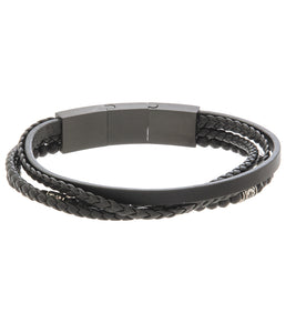 Mens Bracelet Black Multi-Leather with Stone and extender