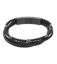 Mens Bracelet 21-23 cm Black Multi-Leather with Stone and extender