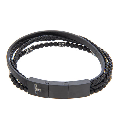Pulsera de hombre 21-23 cm Multipiel Negra con Piedra y extensor