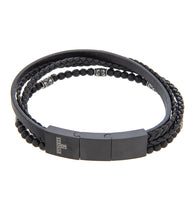 Mens Bracelet 21-23 cm Black Multi-Leather with Stone and extender