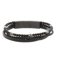 Mens Bracelet 21-23 cm Black Multi-Leather with Stone and extender