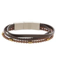 Mens Bracelet 21-23 cm Brown Multi-Leather with Stone and extender