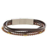 Mens Bracelet Brown Multi-Leather with Stone and extender