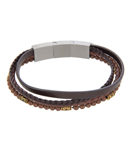 Mens Bracelet Brown Multi-Leather with Stone and extender