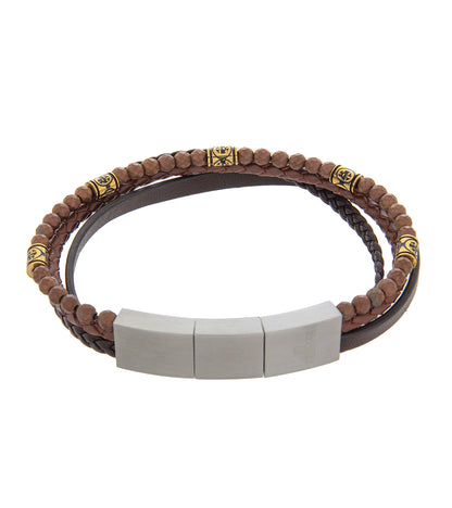 Pulsera de Hombre 21-23 cm Multipiel Marrón con Piedra y extensor