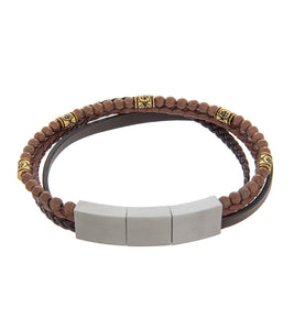 Mens Bracelet Brown Multi-Leather with Stone and extender