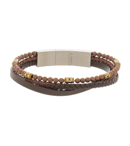 Mens Bracelet Brown Multi-Leather with Stone and extender