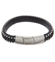 Mens Bracelet Steel Black Leather Medium and extender