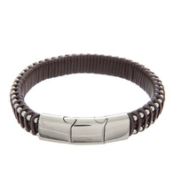 Mens Bracelet 19-21cm Steel Brown Leather Medium and extender