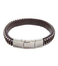 Mens Bracelet Steel Brown Leather Medium and extender