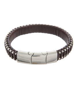 Mens Bracelet 19-21cm Steel Brown Leather Medium and extender