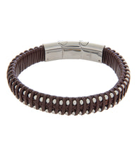 Mens Bracelet 19-21cm Steel Brown Leather Medium and extender