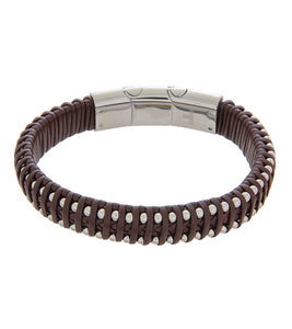 Mens Bracelet Steel Brown Leather Medium and extender