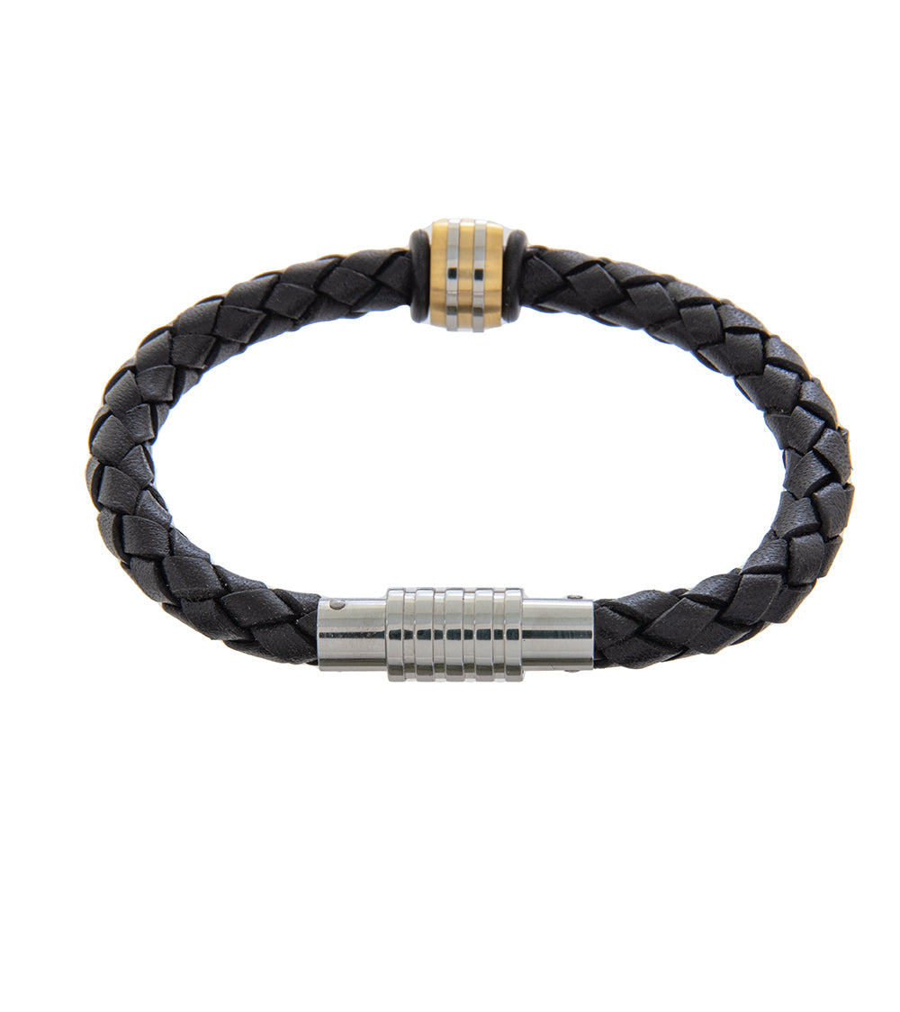 Pulsera para hombre de 19 cm de cuero negro con cuentas decorativas