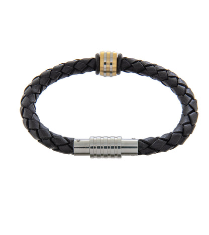 Pulsera para hombre de 19 cm de cuero negro con cuentas decorativas