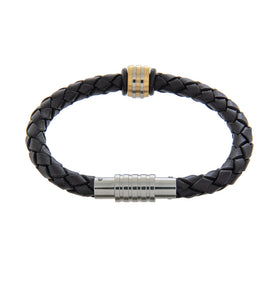 Mens Bracelet 19cm Black Leather with Accent Bead