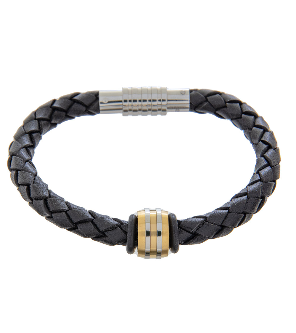 Pulsera para hombre de 19 cm de cuero negro con cuentas decorativas