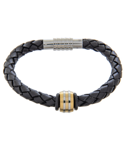 Pulsera para hombre de 19 cm de cuero negro con cuentas decorativas