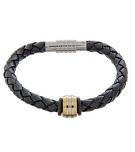 Mens Bracelet 19cm Black Leather with Accent Bead