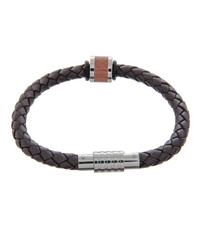 Pulsera para hombre de 21 cm de cuero marrón con eslabón largo de bubinga