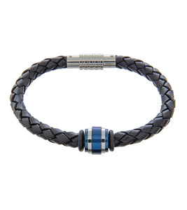 Mens Bracelet 21cm Black Leather with Blue Accent – Martin MacArthur
