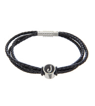 Mens Bracelet 23cm Triple Black Leather with Hook Accent