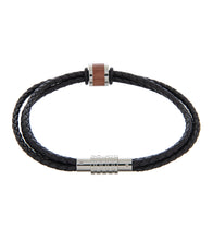 Mens Bracelet 23cm Triple Black Leather with Bubinga Link
