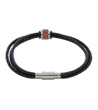 Copy of Mens Bracelet 23cm Triple Black Leather with Bubinga Link
