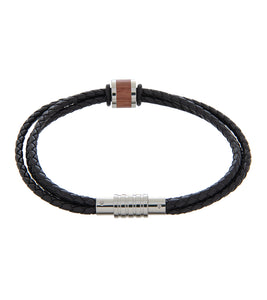Mens Bracelet 23cm Triple Black Leather with Bubinga Link
