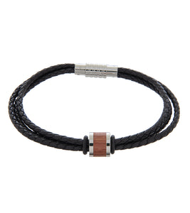 Copy of Mens Bracelet 23cm Triple Black Leather with Bubinga Link