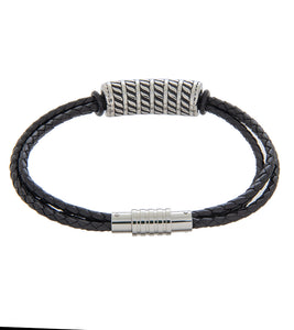 Mens Bracelet 23cm Triple Black Leather with Long Cable Link