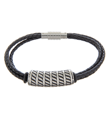 Mens Bracelet 23cm Triple Black Leather with Long Cable Link