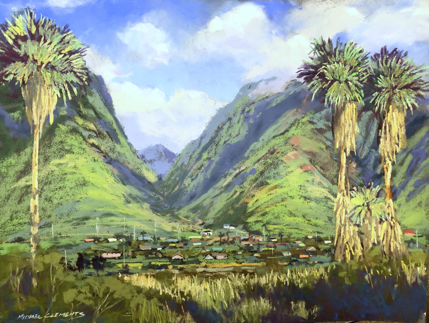 Pintura al pastel original "Launiupoko" de Michael Clements, 18 x 14