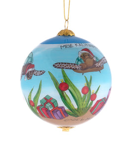 Glass Ornament - Christmas Turtle Hawaii