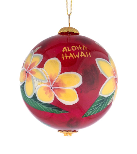 Glass Ornament - Yellow Plumeria Hawaii