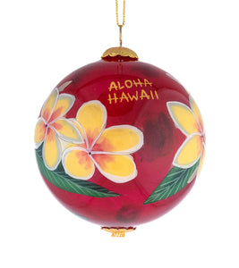 Glass Ornament - Yellow Plumeria Hawaii