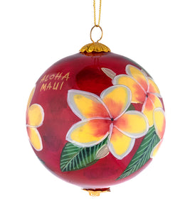 Glass Ornament - Yellow Plumeria Hawaii