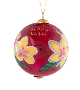 Glass Ornament - Yellow Plumeria Hawaii