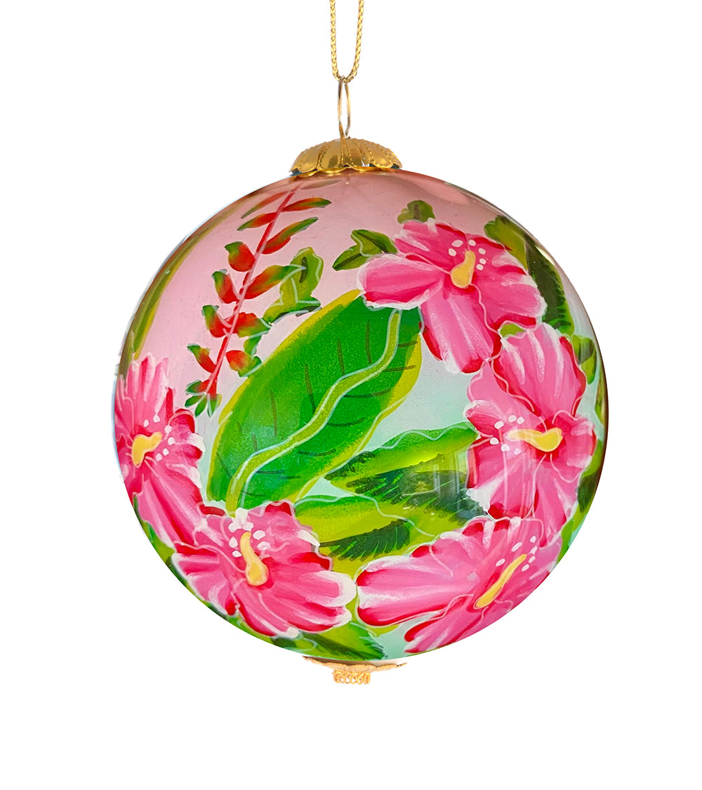 Glass Ornament - Heliconia & Pink Hibiscus