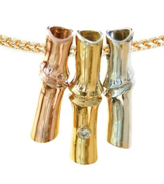 14Kゴールド「ゴールデンバンブー」ペンダント（ダイヤモンド付き）