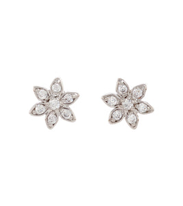 Plumeria Earrings, Extra Small, Rhodium Plated, Cubic Zirconia