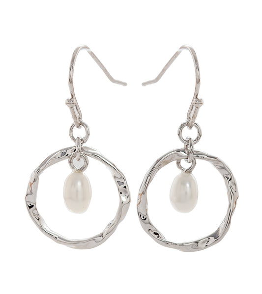 パールサークルイヤリング、ロジウムメッキ