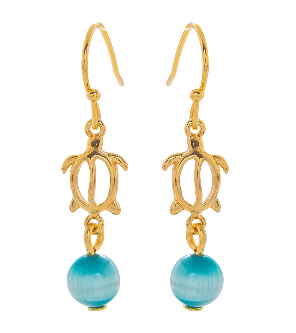 Honu Earrings Blue Cat s eye Gold Plated Martin MacArthur