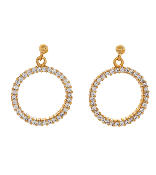 キュービックジルコニア サークルイヤリング、ゴールドメッキ