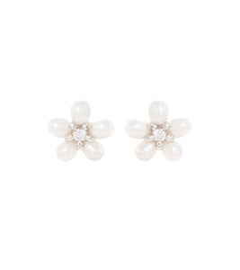 Pearl Plumeria Earrings, Cubic Zirconia - MJHC50028