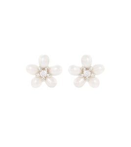 Pearl Plumeria Earrings, Cubic Zirconia