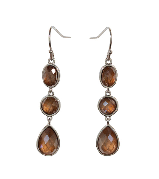 Pendientes de tres gotas de piedras preciosas de koa