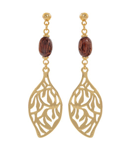 Maile Koa Drop Earrings, 14k Gold Plated